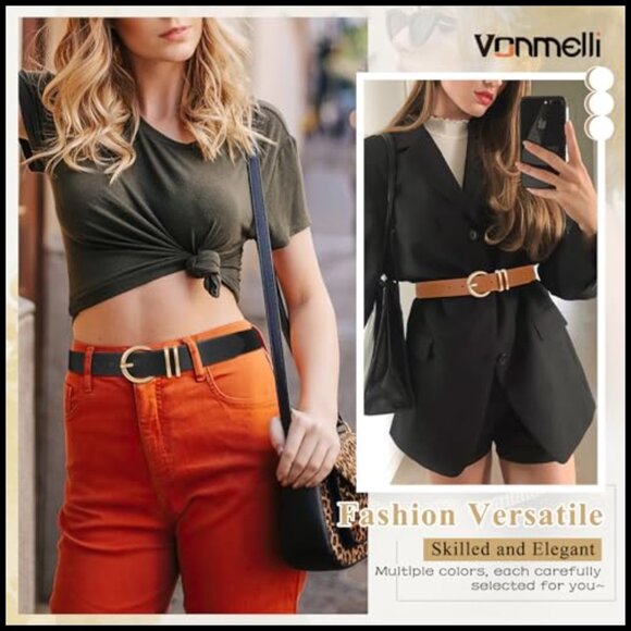 Women\'s Faux Leather Belts with Gold Buckle for Jeans Dresses main image 4